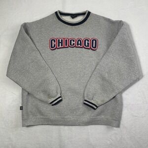 VTG Gear For Sports Chicago Grey Pullover LS Fleece Sweatshirt Men's Large Stain